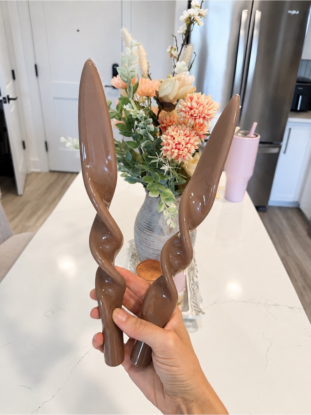 Meloria Twisted Taper Candles in Mocha Mousse